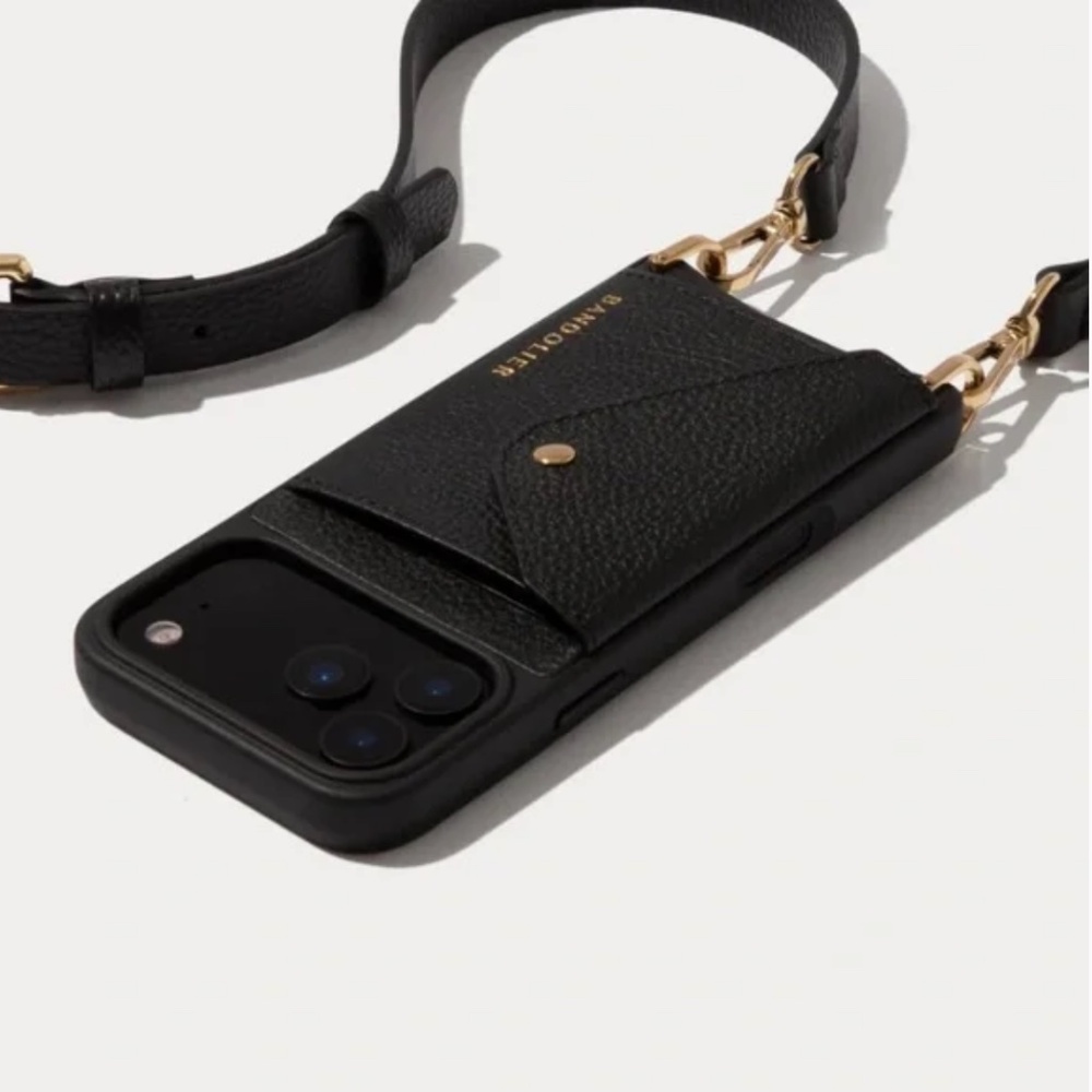 Bandolier Crossbody fits iPhone 15 Pro, Color: Black with Dust Bag